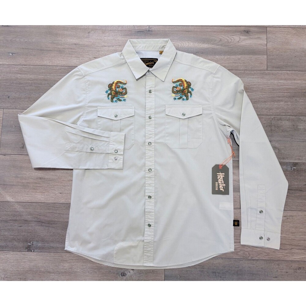 Howler Brothers Gaucho Snapshirt Valley Monster Beige Mens M NWT Collector